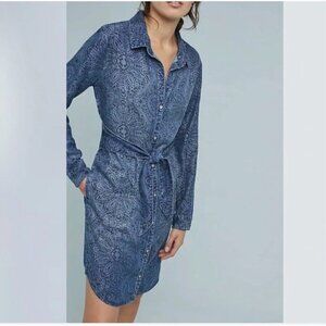 Anthropologie Cloth & Stone Size XL Blue Medallion Print Chambray Shirt Dress